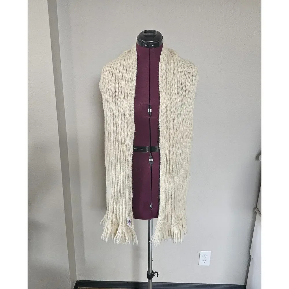 Avon Knitwear Wool Scarf With Fringe 65x7.5 Beige Ivory Color 1960s